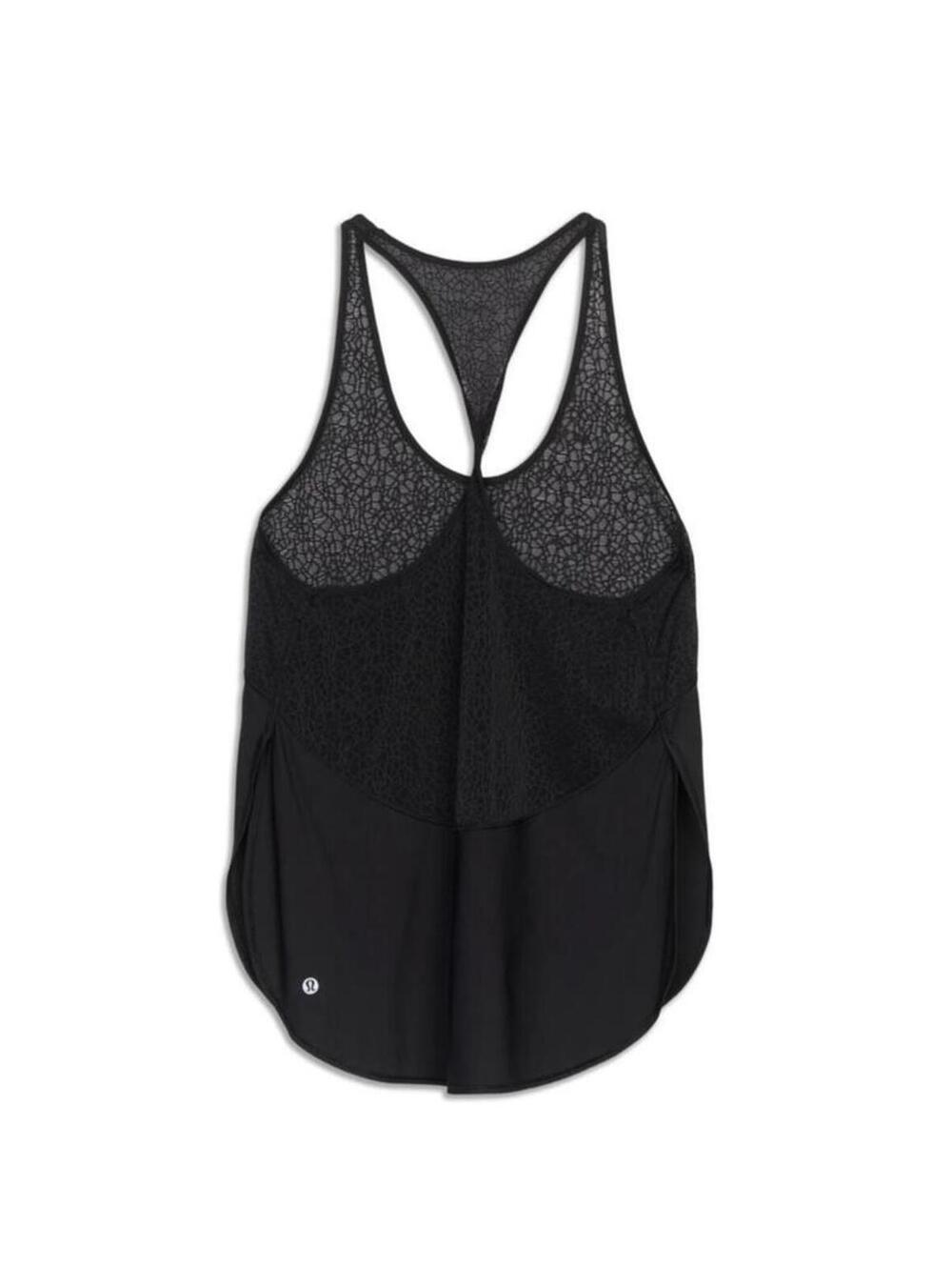NWOT Sheer Printed Black Lululemon Athletica Twist & Train Tank size 6